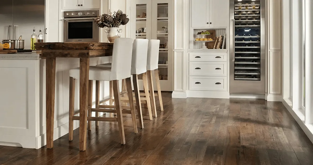Professionally installed and refinished hardwood flooring in a residential home, showcasing smooth finish and natural wood tones in Wilmington, NC
